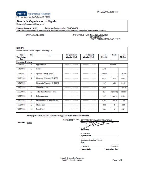тест от лаборатрии ISO/IEC 17025 Accredited